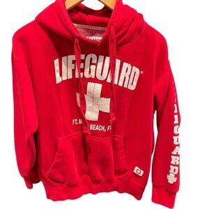 Lifeguard hoodie sweatshirt medium pocket red beach casual pullover women top